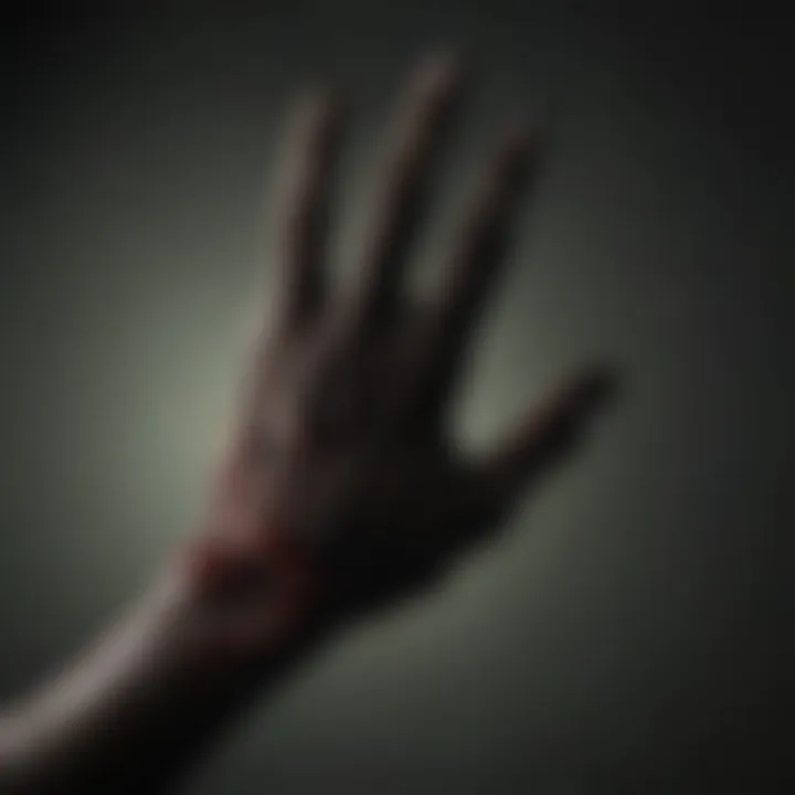 Dark silhouette of a zombie hand reaching out