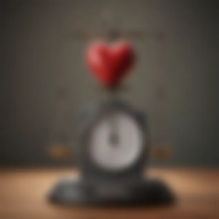 A heart caught in a balance scale depicting weighing the pros and cons of returning to an ex.