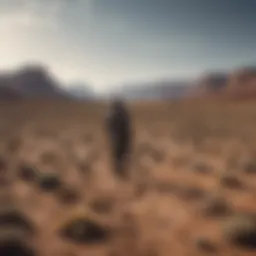 A solitary figure amidst a desolate landscape, symbolizing isolation and existential dread.