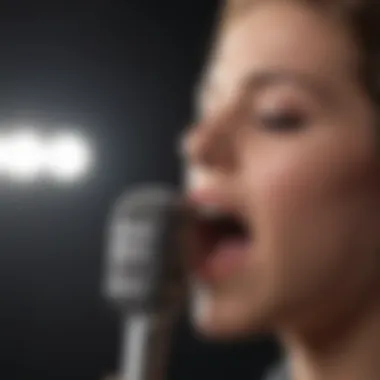 Close-up of a contestant practicing vocal techniques