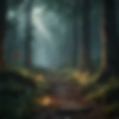 Mystical forest with glowing symbols